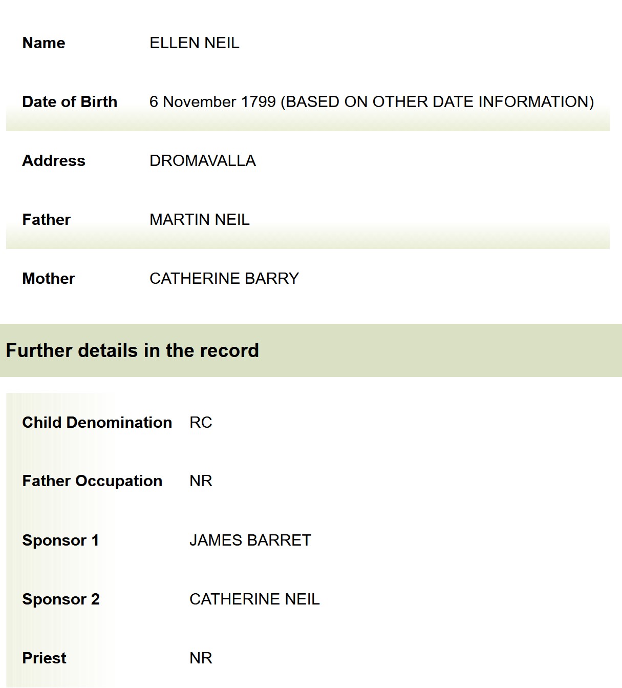 Ellen's birth record