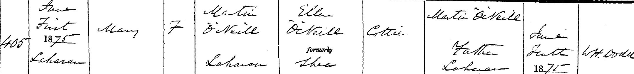 Birth of Mary O'Neill 01 Jun 1875