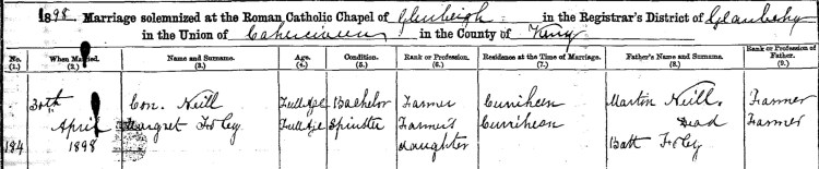 Cornelius O'Neill marriage to Margaret Foley